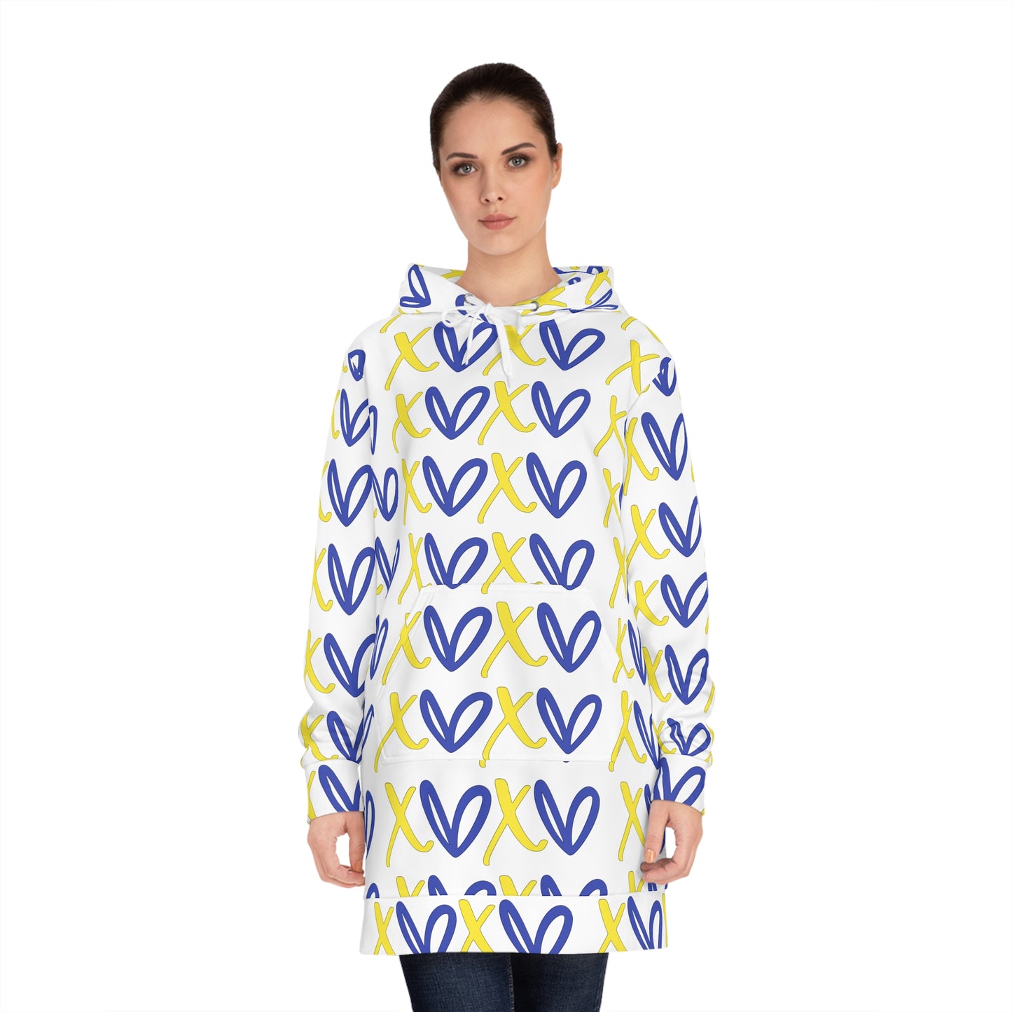 Love DS awareness Patterned Women's Hoodie Dress, Cozy Dress, DS awareness Day Outfit, Casual Wear, Gift for Her, Lounge Dress