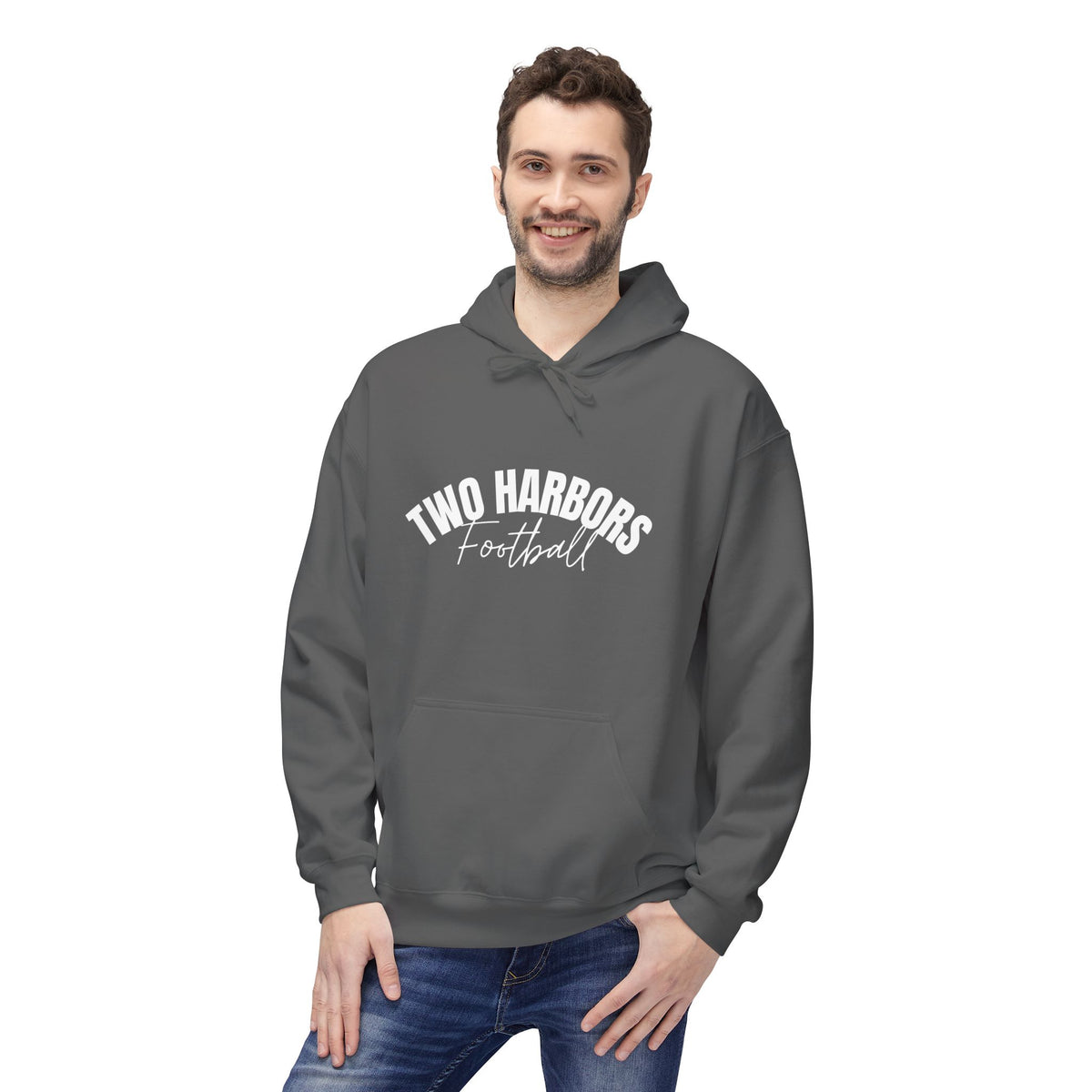 Two Harbors Football Hoodie — Minimal Script Team Pullover