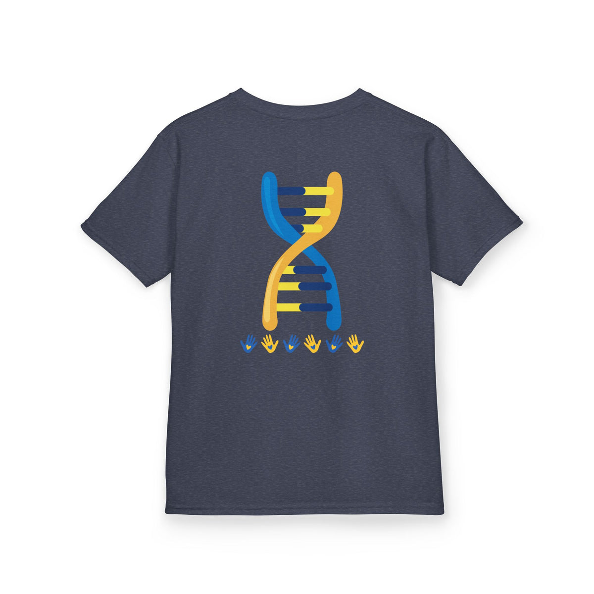 Kids Tee — Blue & Yellow DNA Hearts Design Down Syndrome Awareness, DS