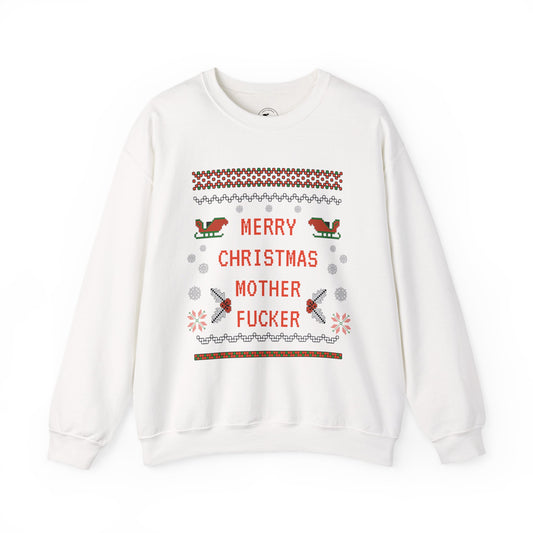 Aggressive 'Merry Christmas' Ugly Sweater Crewneck — Hilarious Adult Holiday Sweatshirt