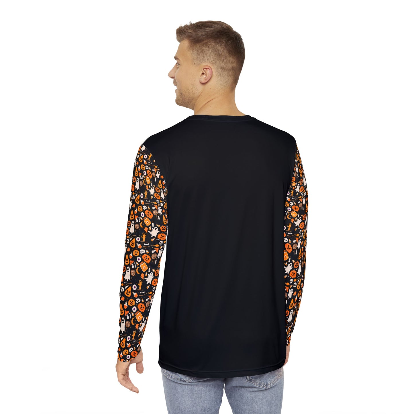 Halloween Long Sleeve Shirt, Spooky Apparel, Costume Top, Fall Style, Perfect for Halloween Parties, Ghosts & Pumpkins Decor