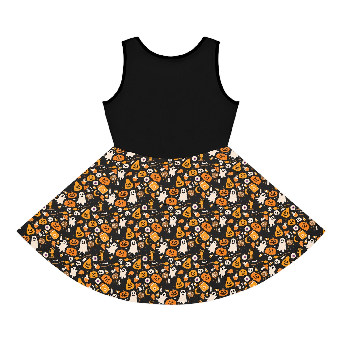 Halloween-Themed Girls' Sleeveless Sundress, Spooky Dress for Fall Celebrations, Cute Costume Alternative, Perfect for Matching family outfits