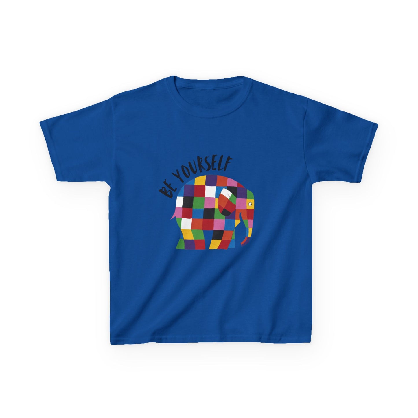 Kids Heavy Cotton™ Tee, Elmer the Patchwork Elephant T-Shirt, Children's Clothing, Cute Animal Print Top, Kids Birthday Gift, Youth
