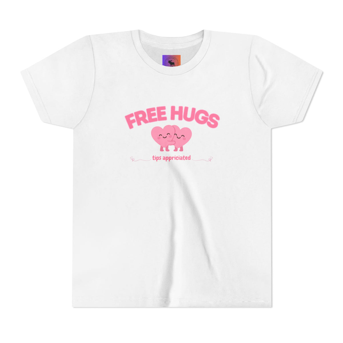 Youth Tee — "Free Hugs" Pink Heart Kids T‑Shirt (Cute Valentine / Playdate Gift)