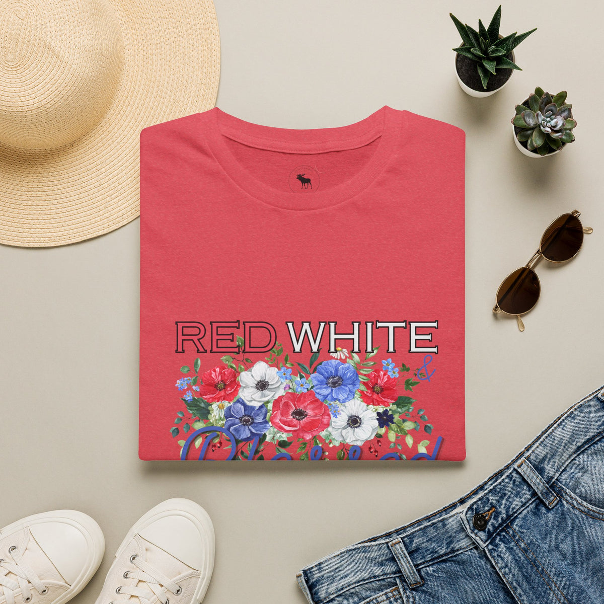 T-Shirt — "Red White & Blessed" Floral Patriotic Tee