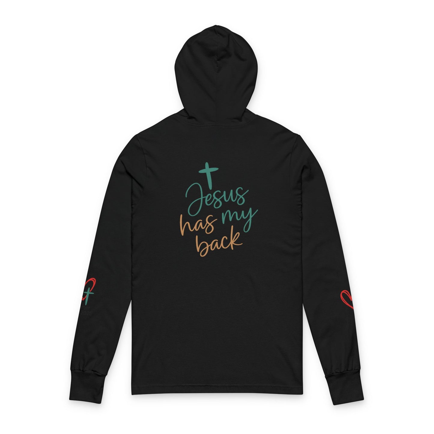 Faith-Inspired Unisex Hooded Long Sleeve Tee, Comfort, Spiritual Gift, Jesus Has My Back, Christian Apparel, Cozy Faithwear