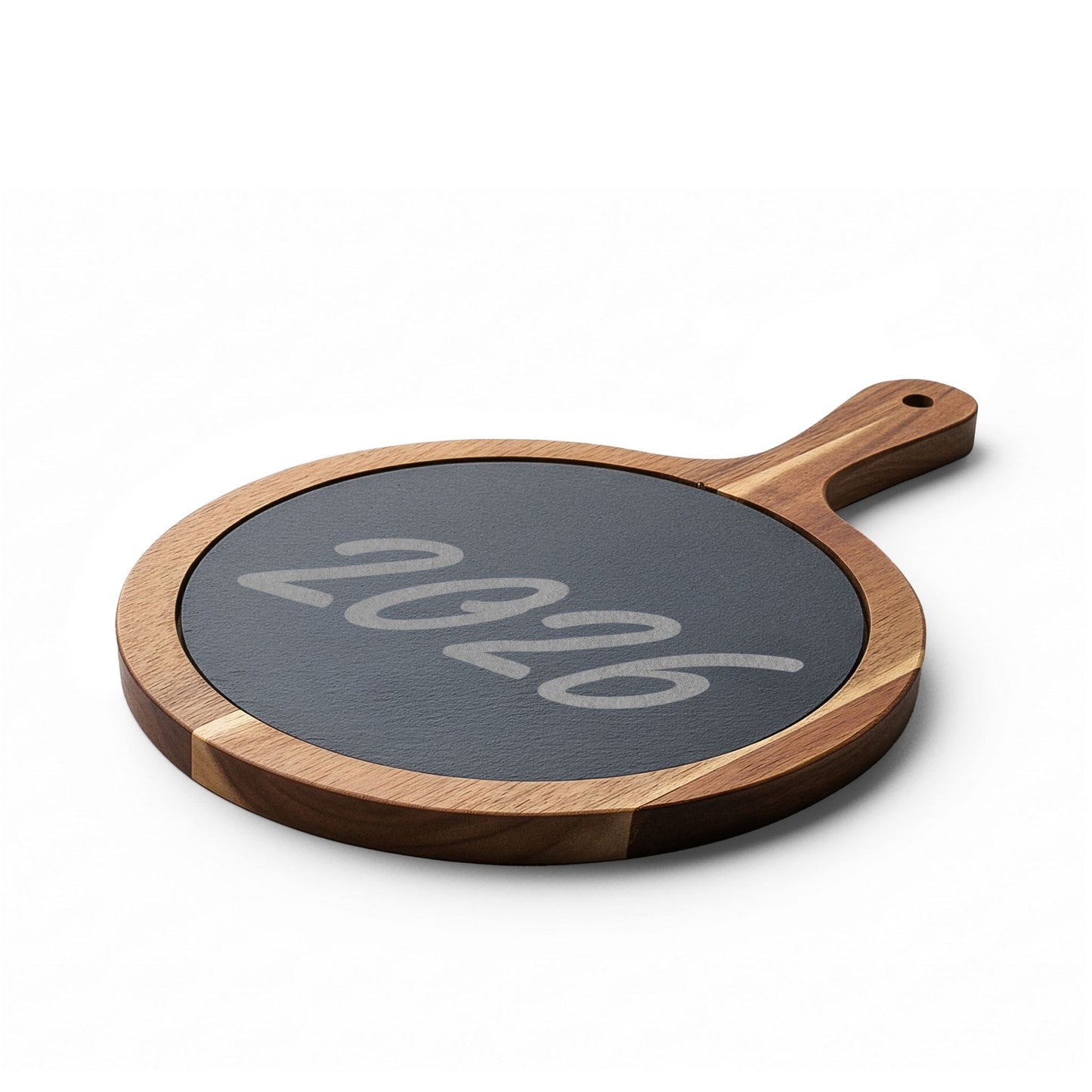Engraved Acacia Charcuterie Board with Slate Inlay — Personalized 2026 Cheese Serving Set