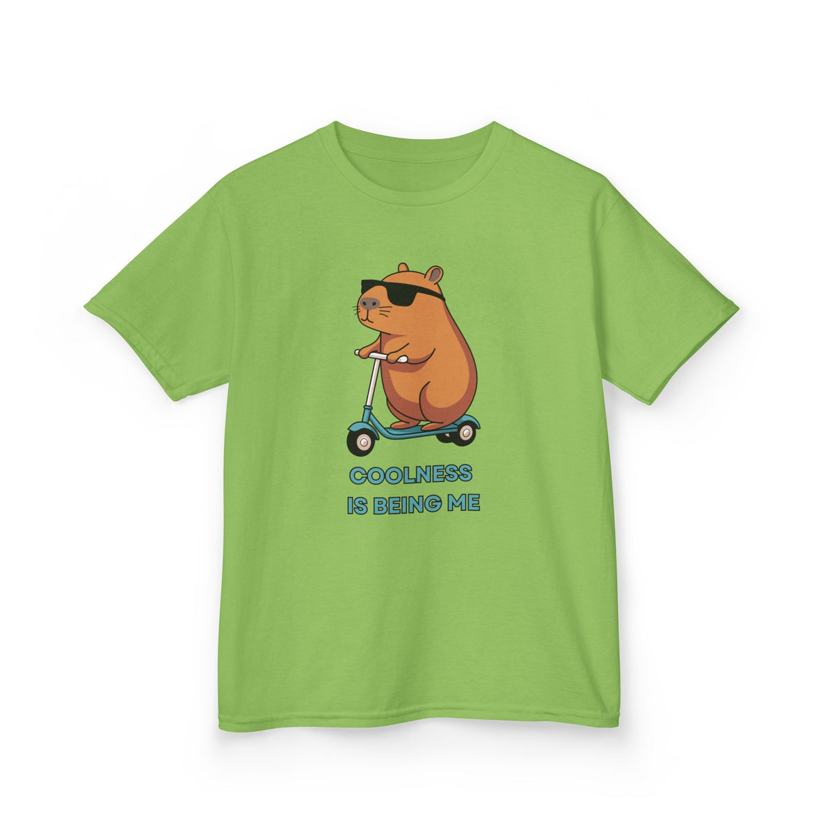 Kids Tee — 'Coolness Is Being Me' CAPYBARA on Scooter Cute Graphic T-Shirt