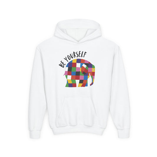 Patchwork Elephant Youth Hoodie, Cute Animal Design, Kids Pullover, Colorful Jumper, Children's Hooded Sweatshirt, Cartoon Elephant Apparel