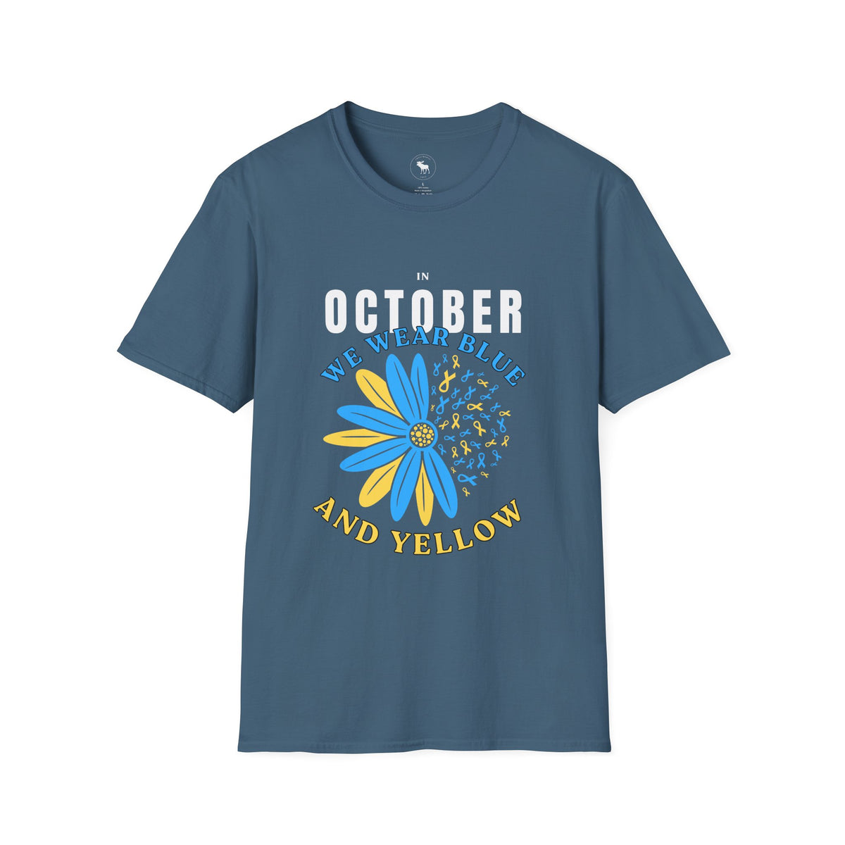 October We Wear Blue and Yellow T-Shirt — Down Syndrome Awareness Daisy Tee