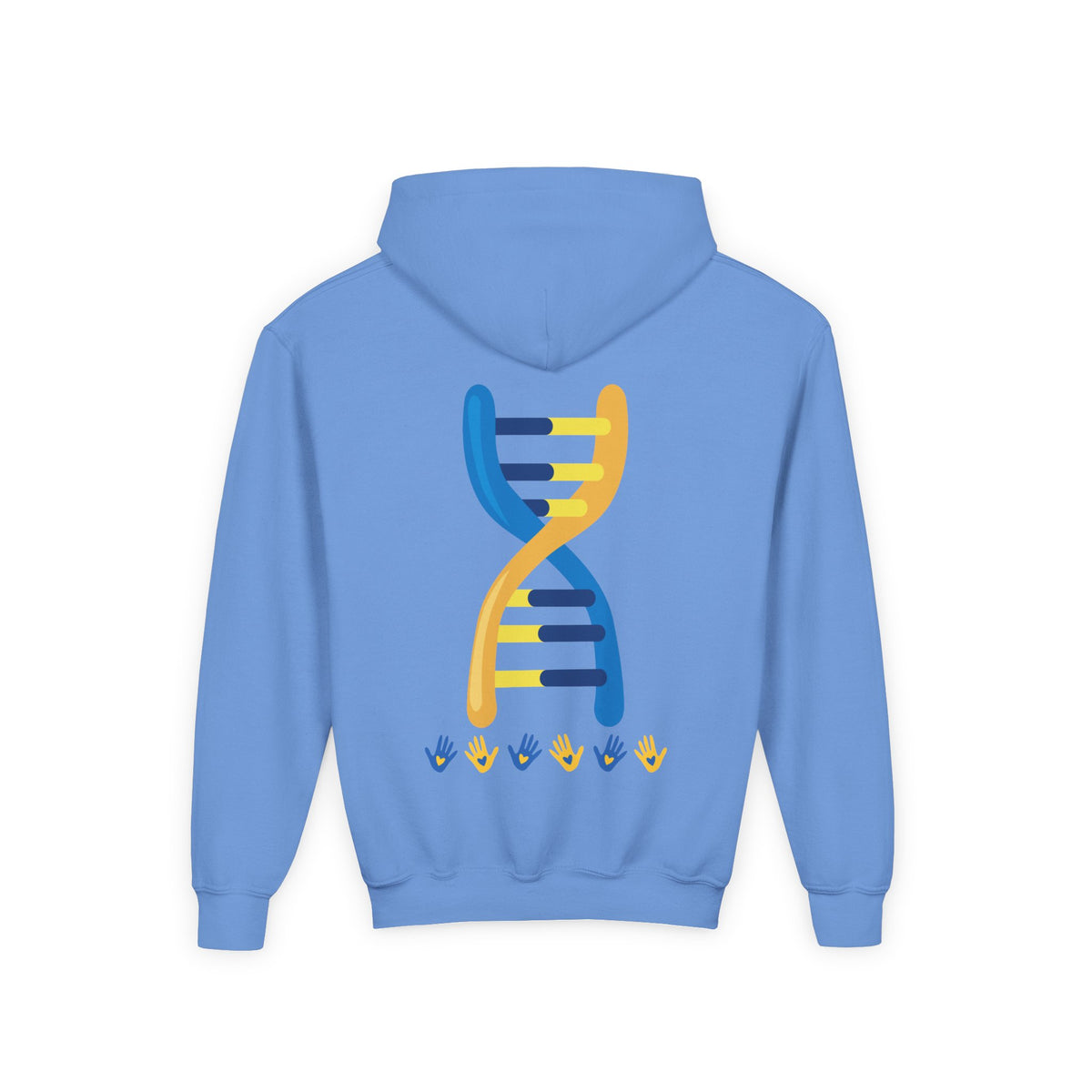 Youth Hoodie — 3:21 DNA Design Kids Pullover with Colorful Double Helix Down Syndrome awareness colors