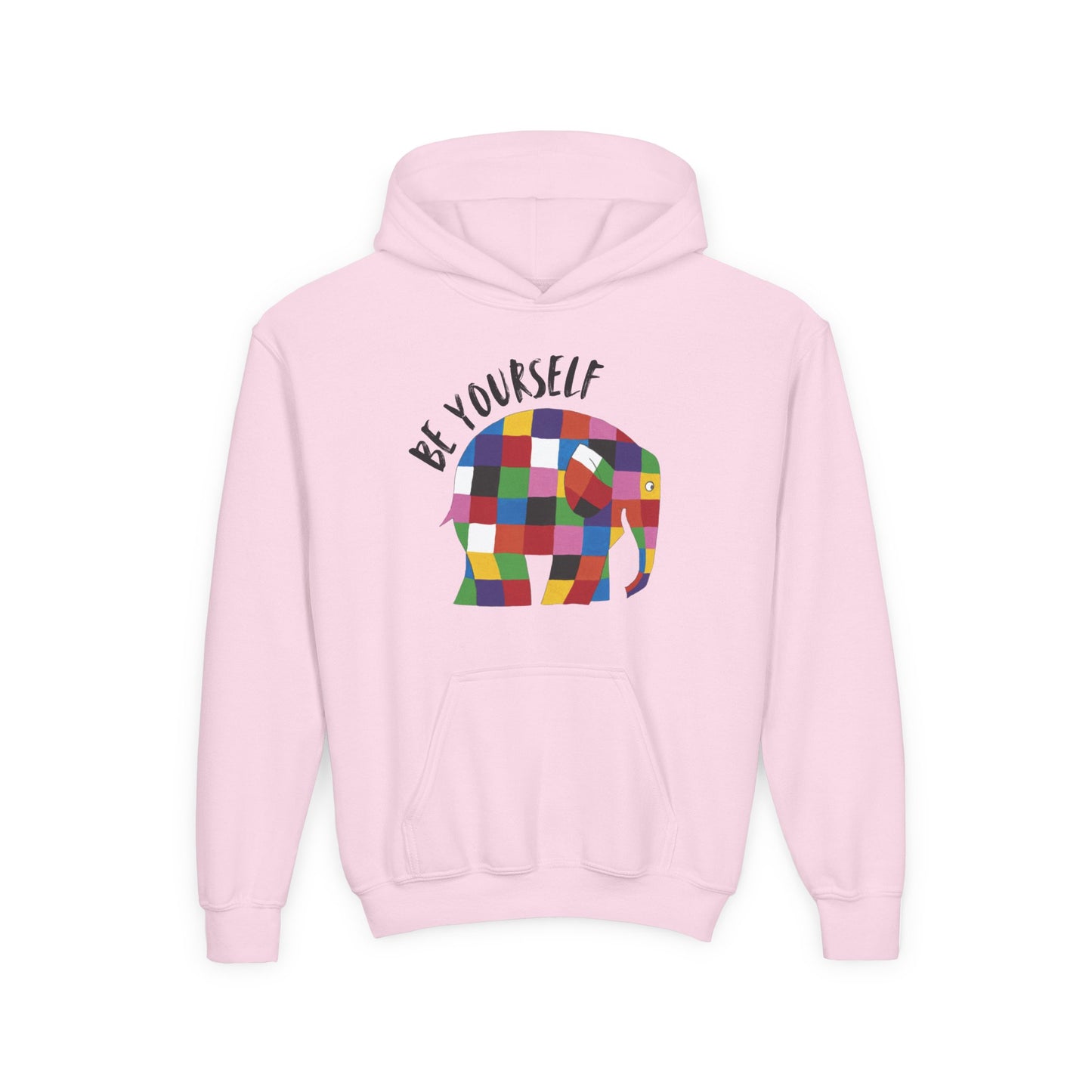 Patchwork Elephant Youth Hoodie, Cute Animal Design, Kids Pullover, Colorful Jumper, Children's Hooded Sweatshirt, Cartoon Elephant Apparel