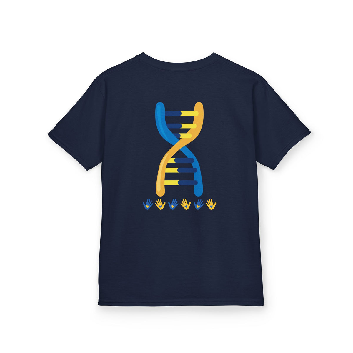 Kids Tee — Blue & Yellow DNA Hearts Design Down Syndrome Awareness,  DS