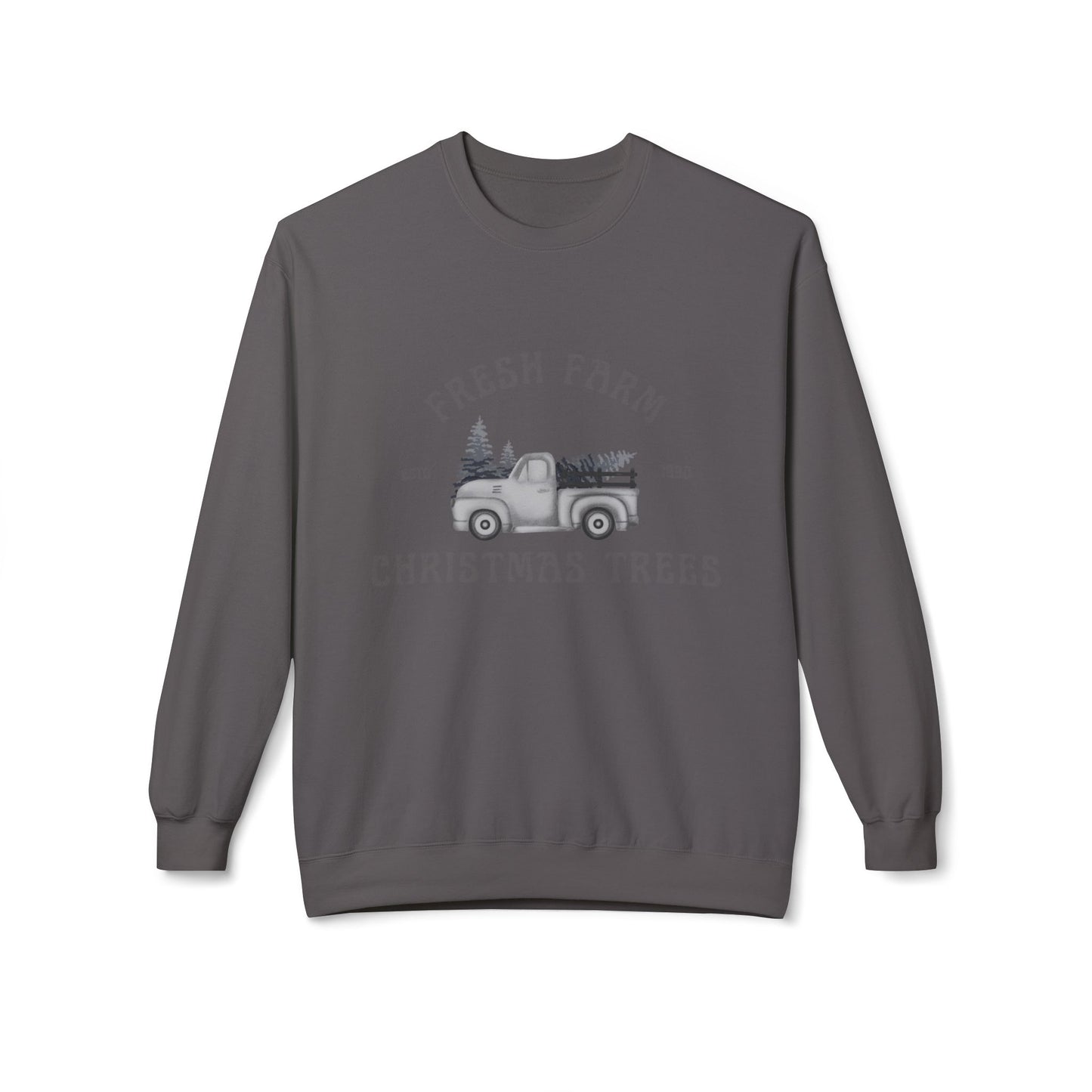 Christmas Trees Farmhouse Crewneck Sweatshirt, Holiday Sweatshirt, Cozy Winter Wear, Farmhouse Decor, Gift for Him/Her