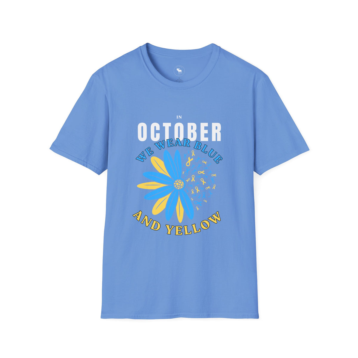 October We Wear Blue and Yellow T-Shirt — Down Syndrome Awareness Daisy Tee