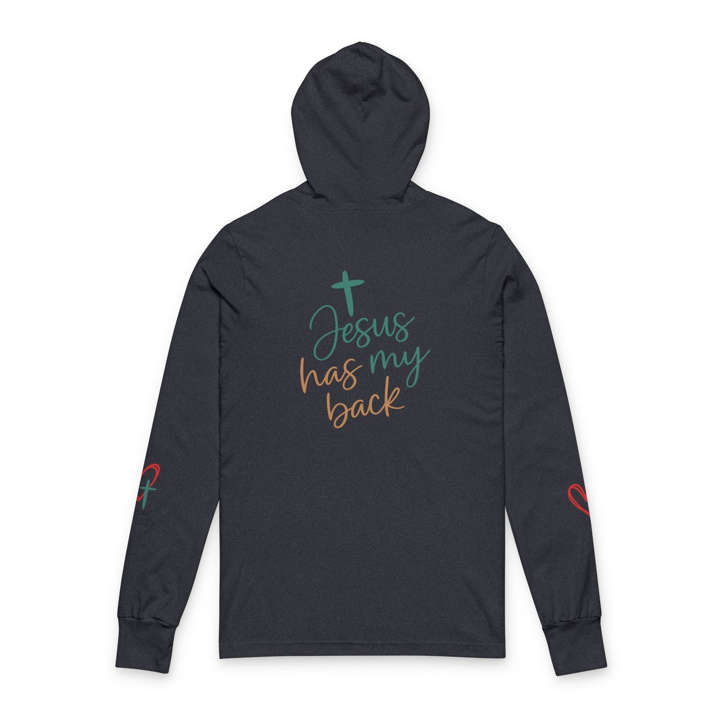 Faith-Inspired Unisex Hooded Long Sleeve Tee, Comfort, Spiritual Gift, Jesus Has My Back, Christian Apparel, Cozy Faithwear
