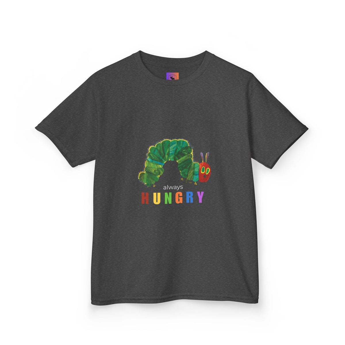 Kids Tee — "Always Hungry" Colorful Caterpillar Graphic