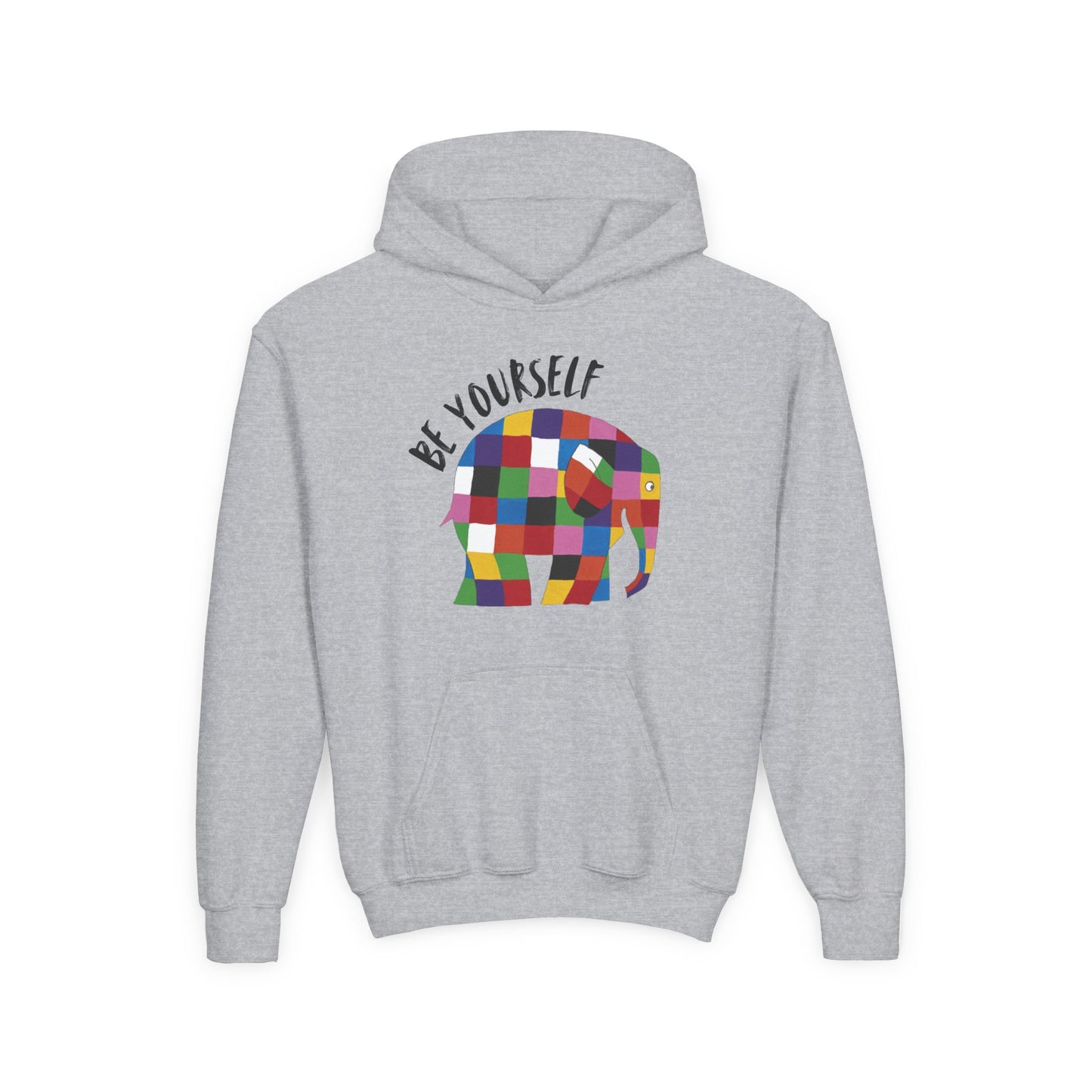 Patchwork Elephant Youth Hoodie, Cute Animal Design, Kids Pullover, Colorful Jumper, Children's Hooded Sweatshirt, Cartoon Elephant Apparel