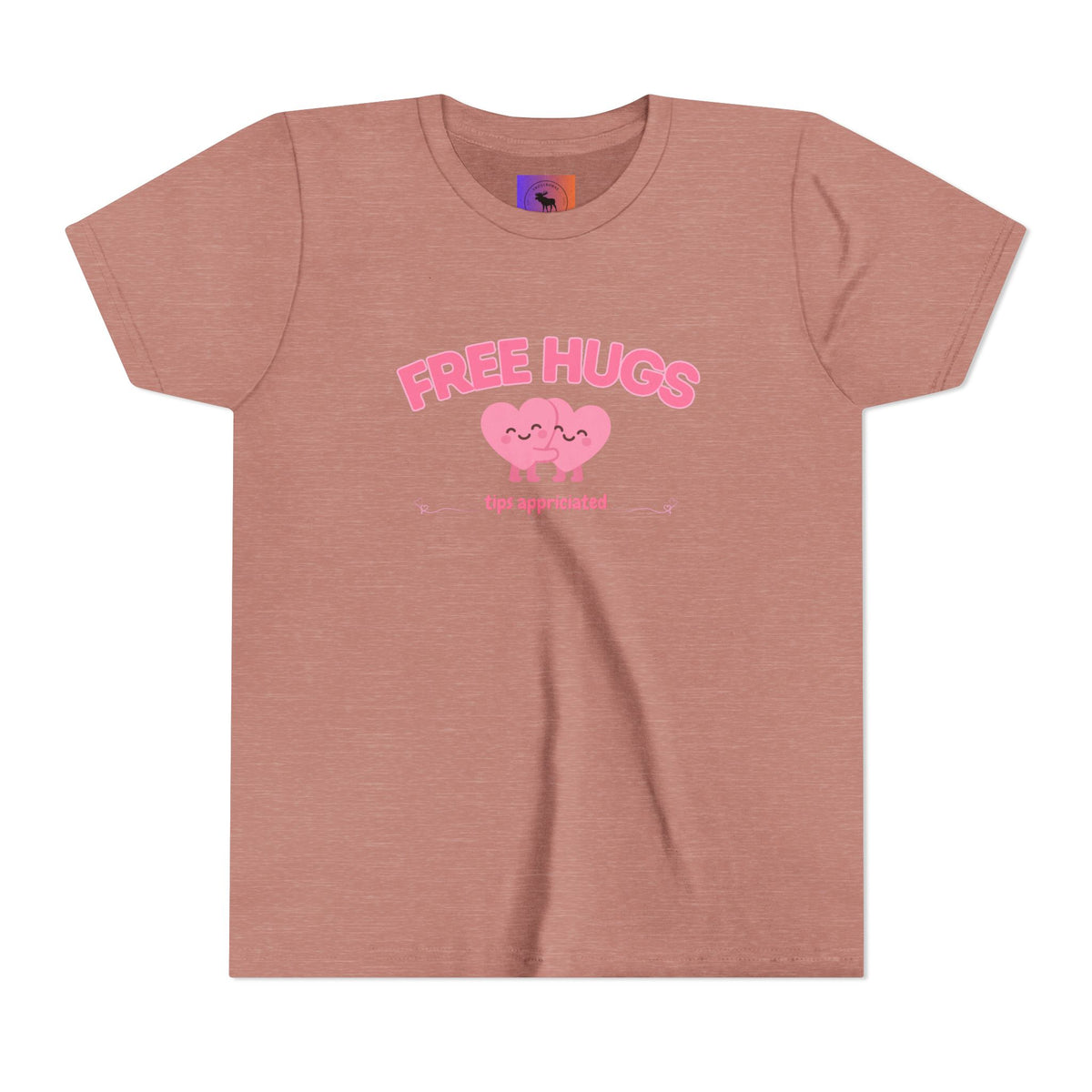 Youth Tee — "Free Hugs" Pink Heart Kids T‑Shirt (Cute Valentine / Playdate Gift)