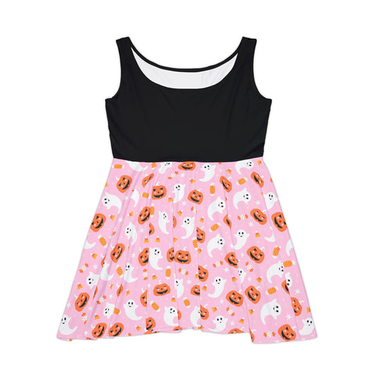 Spooky PINK Halloween Skater Dress, Casual Dress, Ghost Print Dress, Fall Fashion, Halloween Costume, Cute Dress for Parties