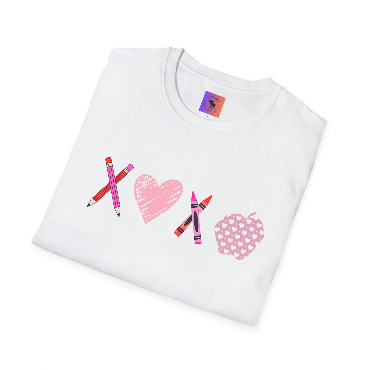 Teacher Valentine T-Shirt — Pencils, Crayon Apple & XOXO
