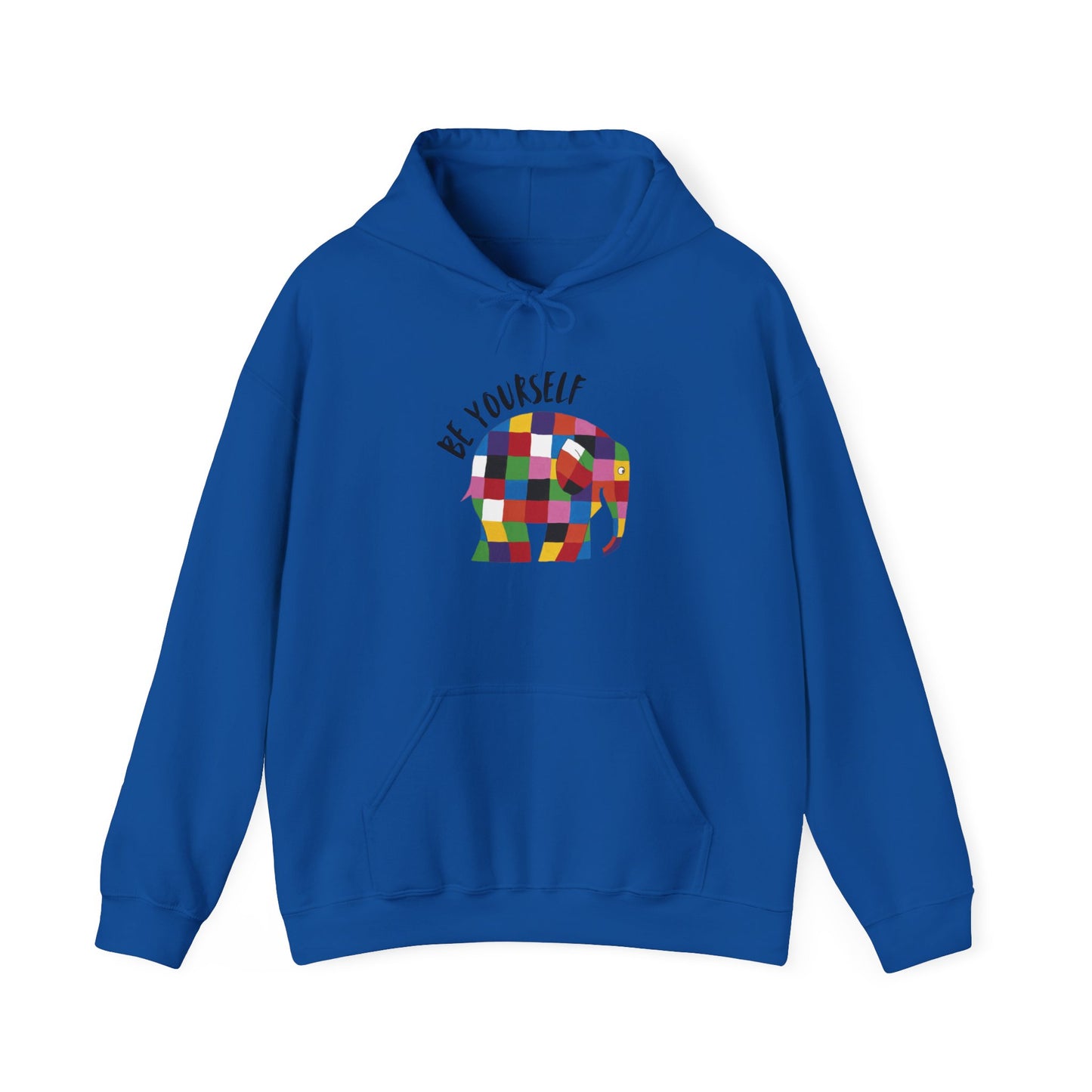 Patchwork Elephant Unisex Hoodie, Elmer the Elephant Sweatshirt, Be Yourself Hooded Jumper, Gender Neutral Hoodie, Colorful Cartoon Sweater