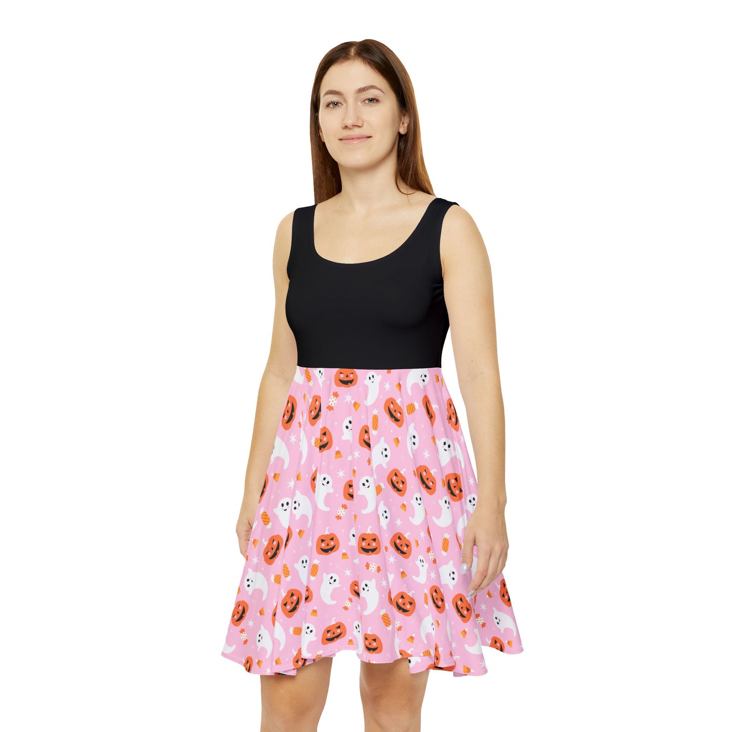 Spooky PINK Halloween Skater Dress, Casual Dress, Ghost Print Dress, Fall Fashion, Halloween Costume, Cute Dress for Parties