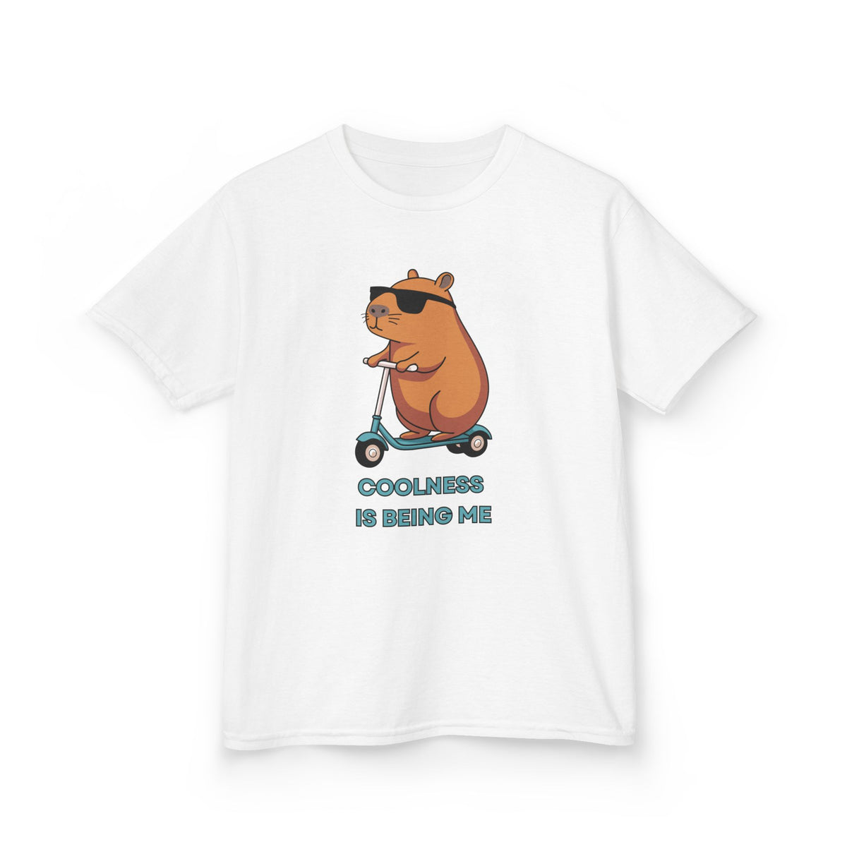 Kids Tee — 'Coolness Is Being Me' CAPYBARA on Scooter Cute Graphic T-Shirt