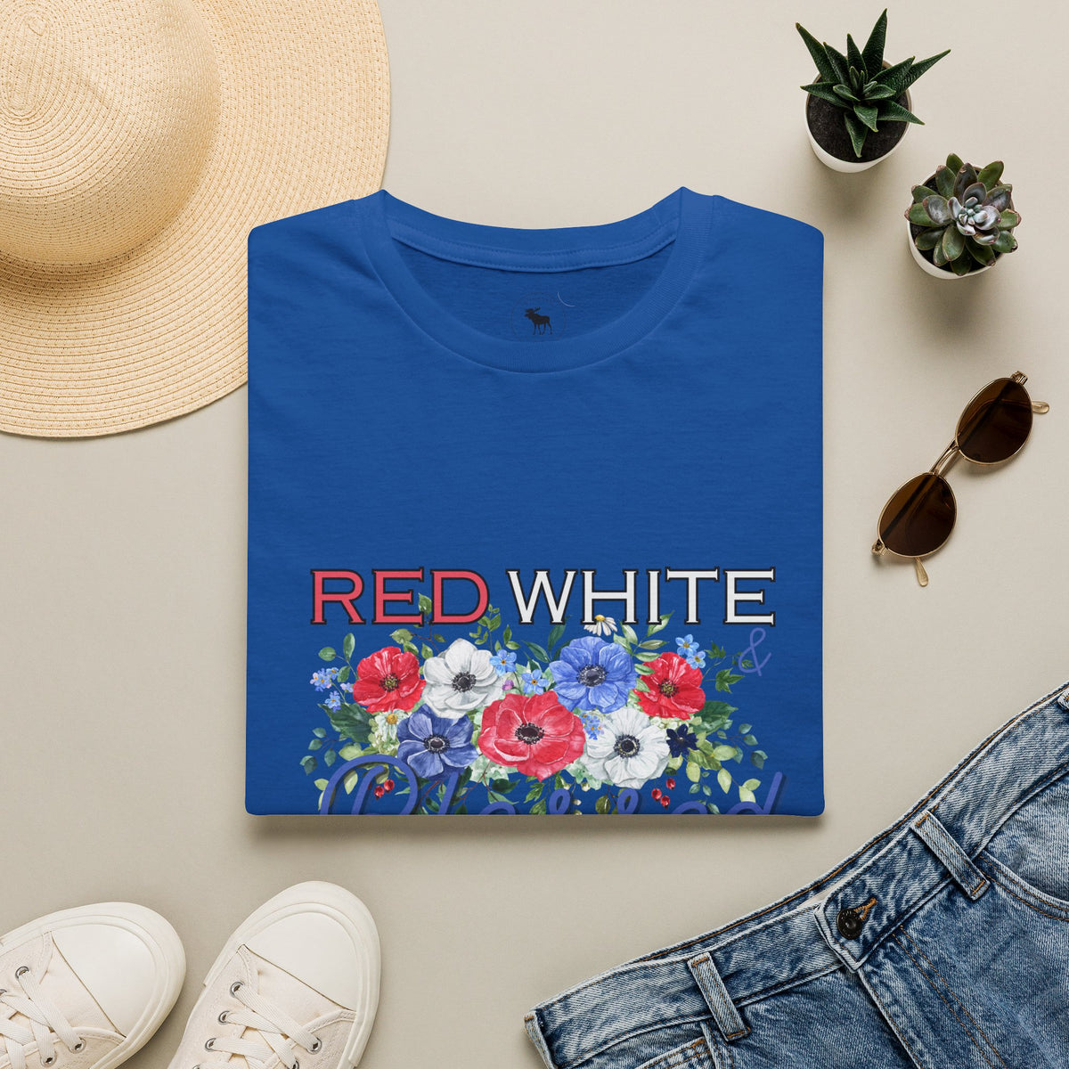 T-Shirt — "Red White & Blessed" Floral Patriotic Tee