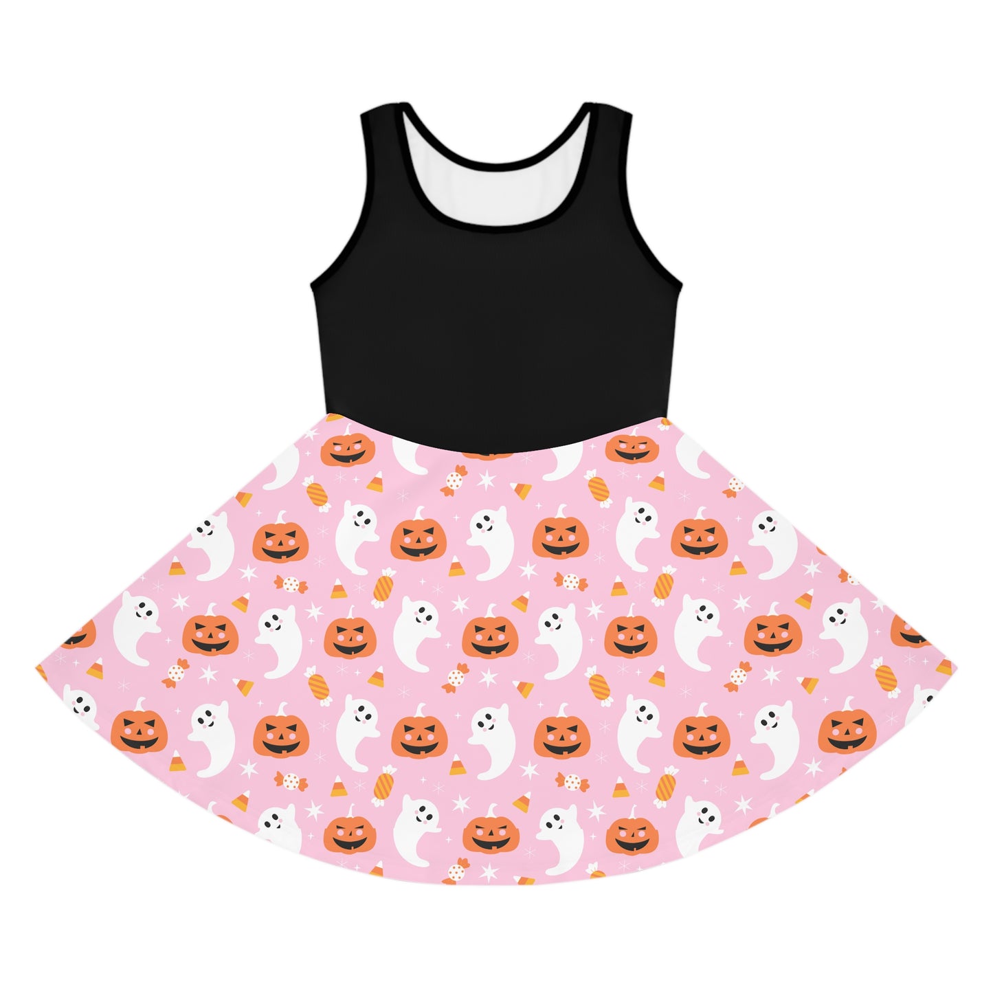 Girls'  PINK Halloween Sundress, Spooky Dress for Kids, Ghost and Pumpkin Print, Fun Fall Fashion, Trick or Treat Outfit, Seasonal Party Wear