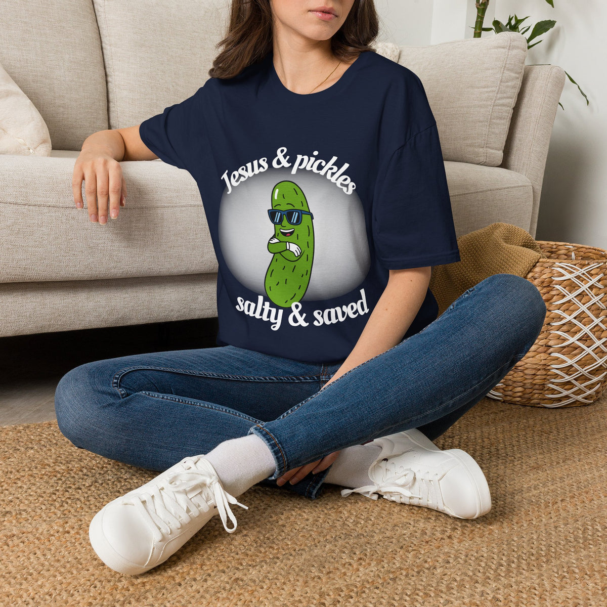 Jesus & Pickles T-Shirt — “Salty & Saved” Funny Christian Graphic Tee