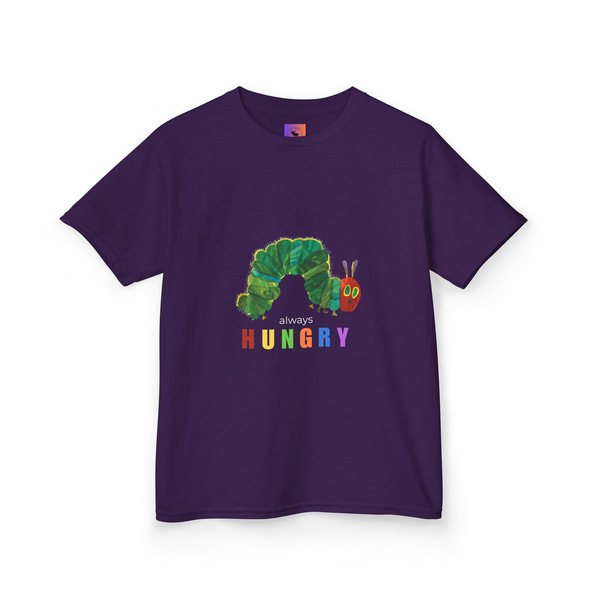 Kids Tee — "Always Hungry" Colorful Caterpillar Graphic