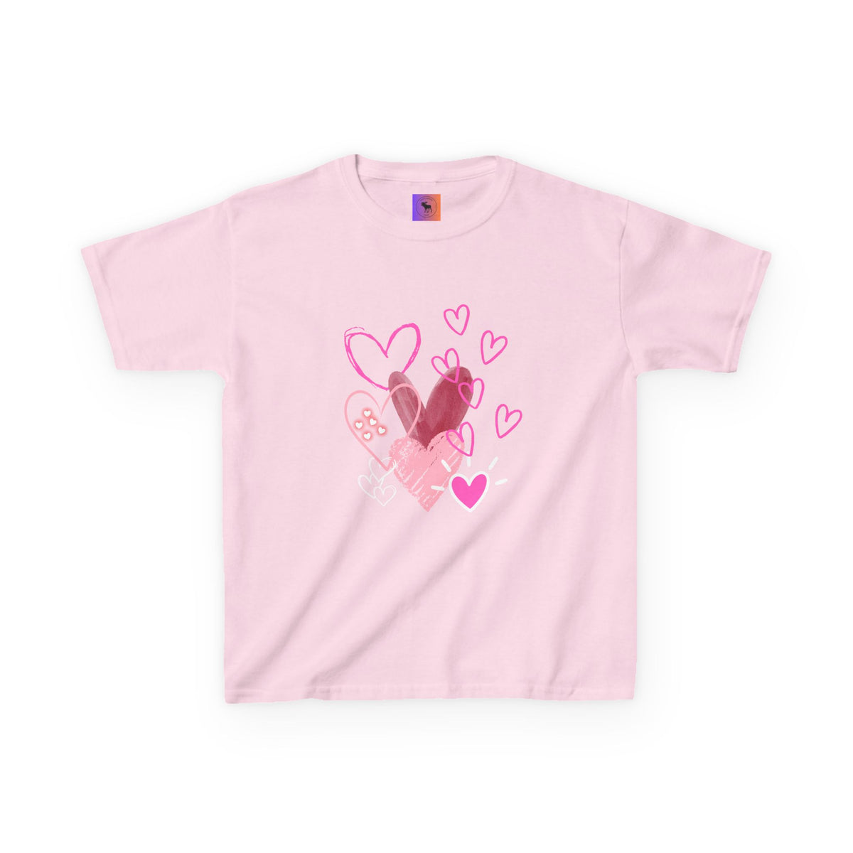 Kids Heart Art Tee — Pink Watercolor Hearts Valentine Shirt for Girls