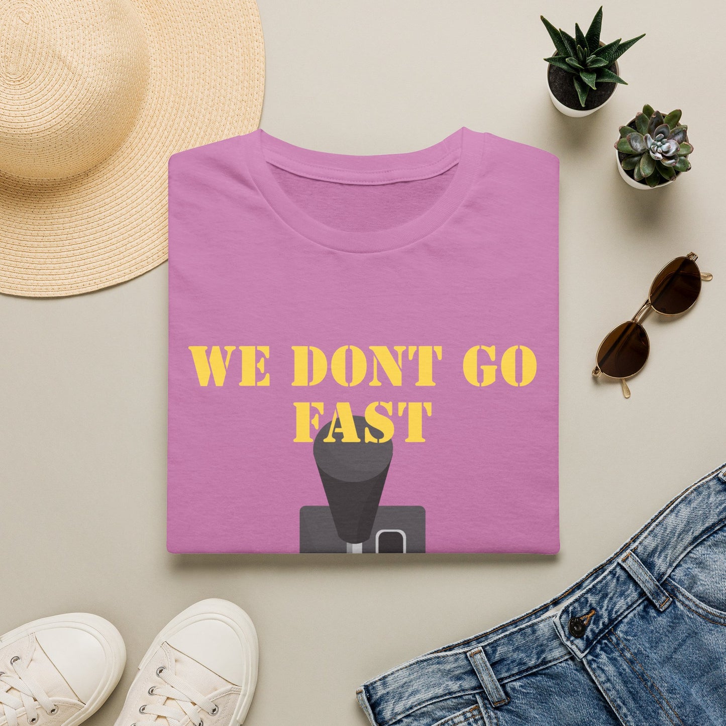 T‑Shirt — “We Don’t Go Fast” Retro Gearshift Tee
