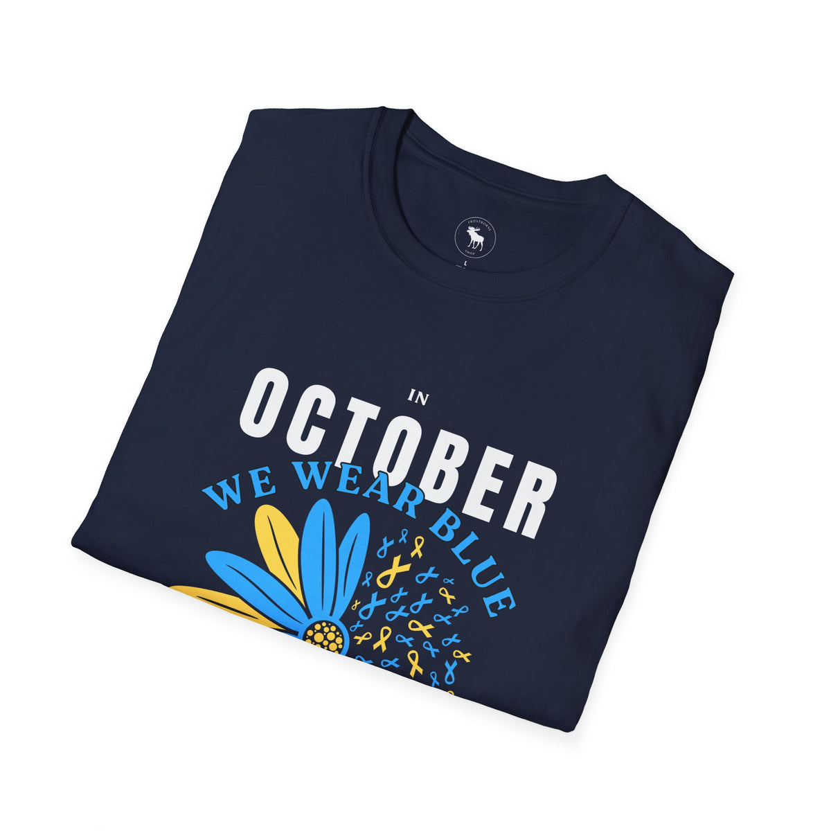 October We Wear Blue and Yellow T-Shirt — Down Syndrome Awareness Daisy Tee