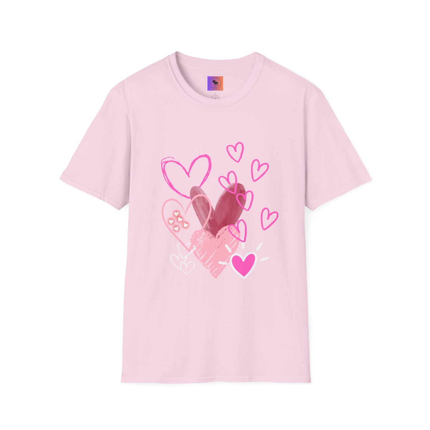Heart Sketch T-Shirt — Pink Watercolor Hearts Valentine Tee