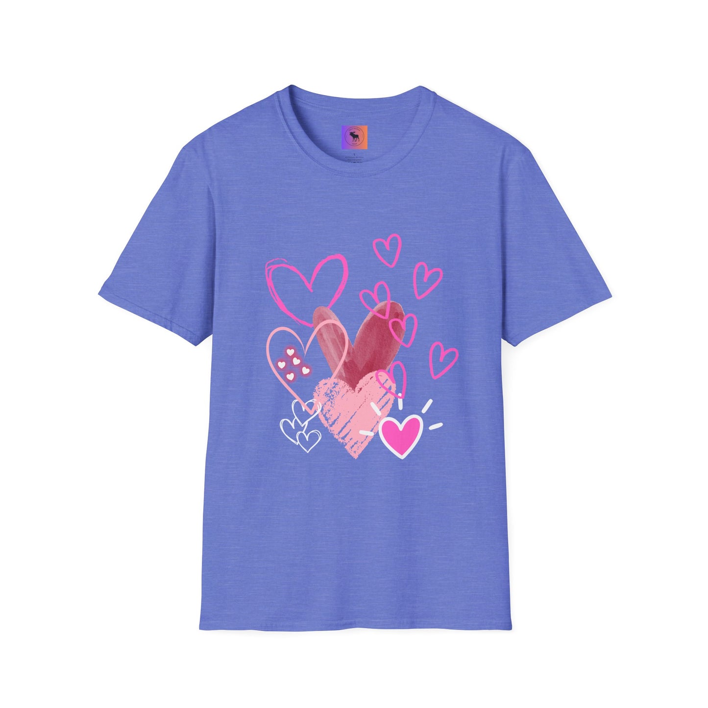 Heart Sketch T-Shirt — Pink Watercolor Hearts Valentine Tee