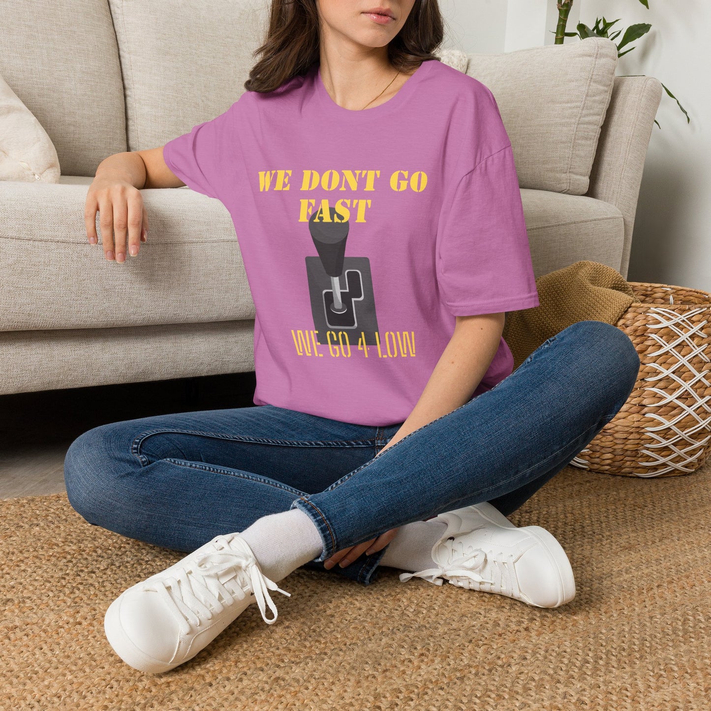 T‑Shirt — “We Don’t Go Fast” Retro Gearshift Tee