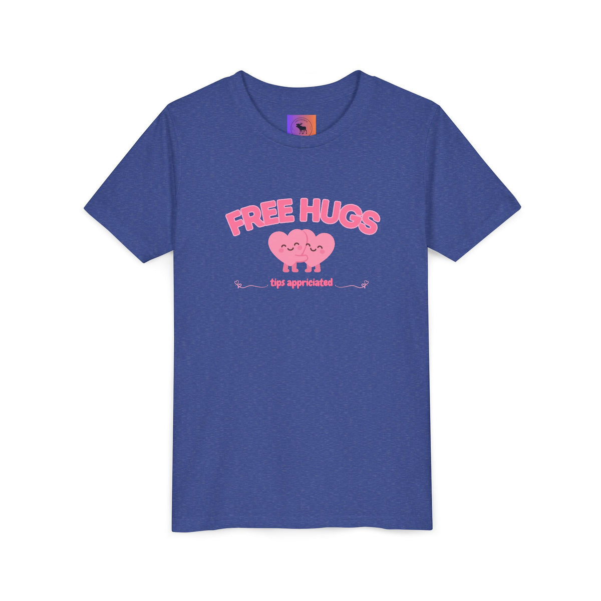Youth Tee — "Free Hugs" Pink Heart Kids T‑Shirt (Cute Valentine / Playdate Gift)