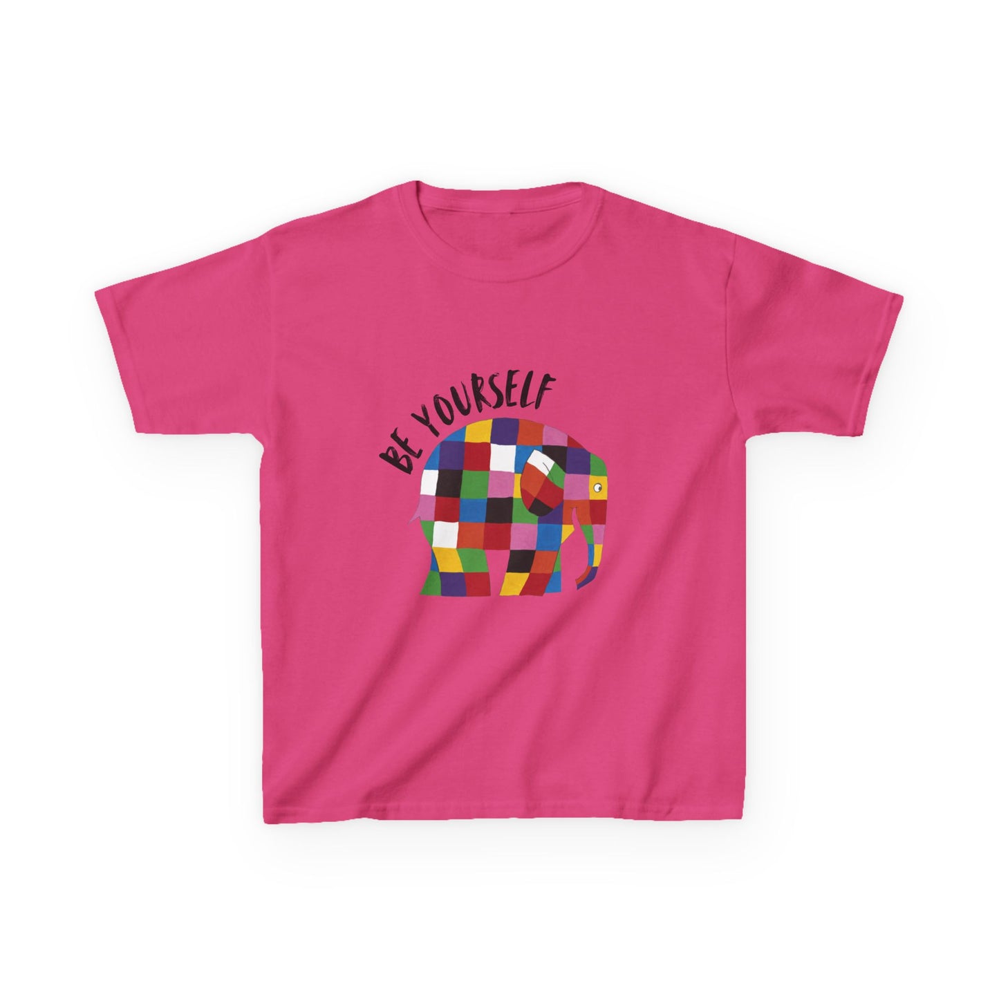 Kids Heavy Cotton™ Tee, Elmer the Patchwork Elephant T-Shirt, Children's Clothing, Cute Animal Print Top, Kids Birthday Gift, Youth