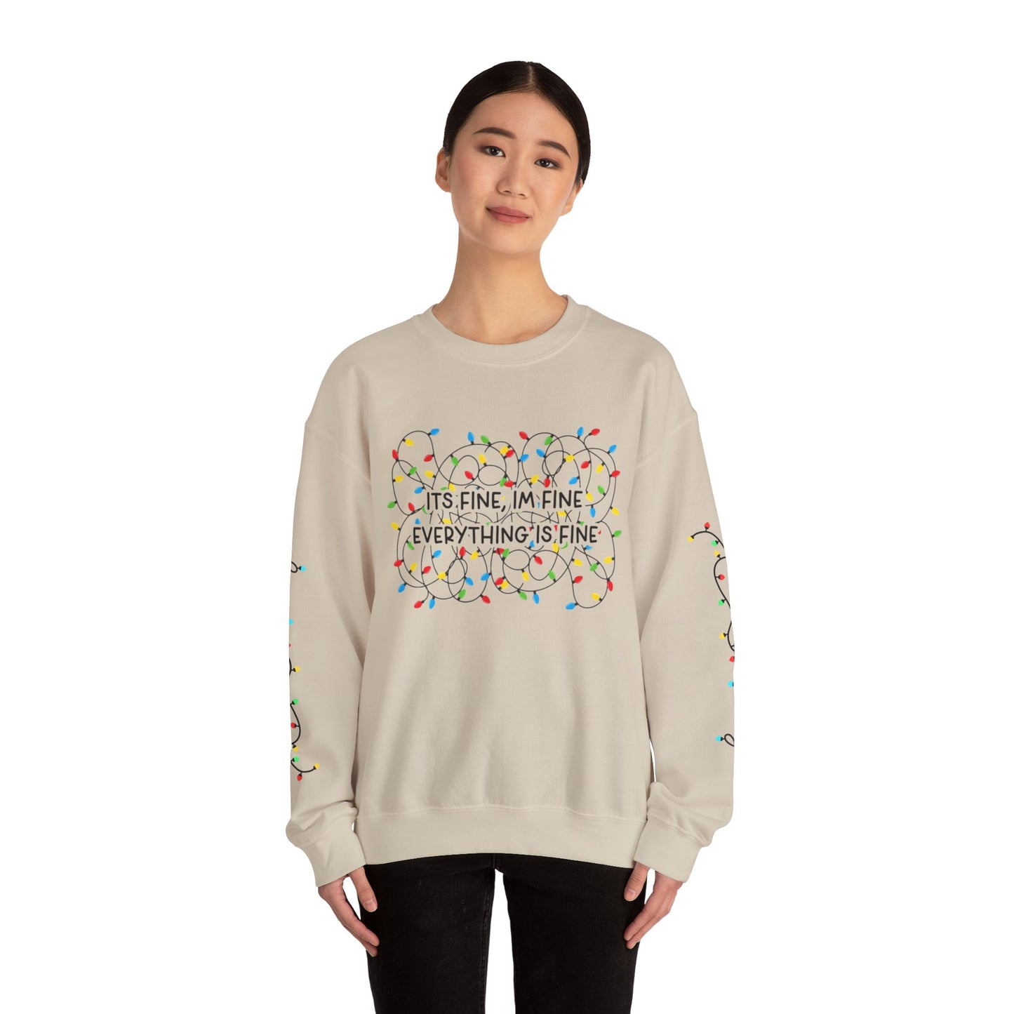 Its Fine Everything Is Fine holiday lights crewneck