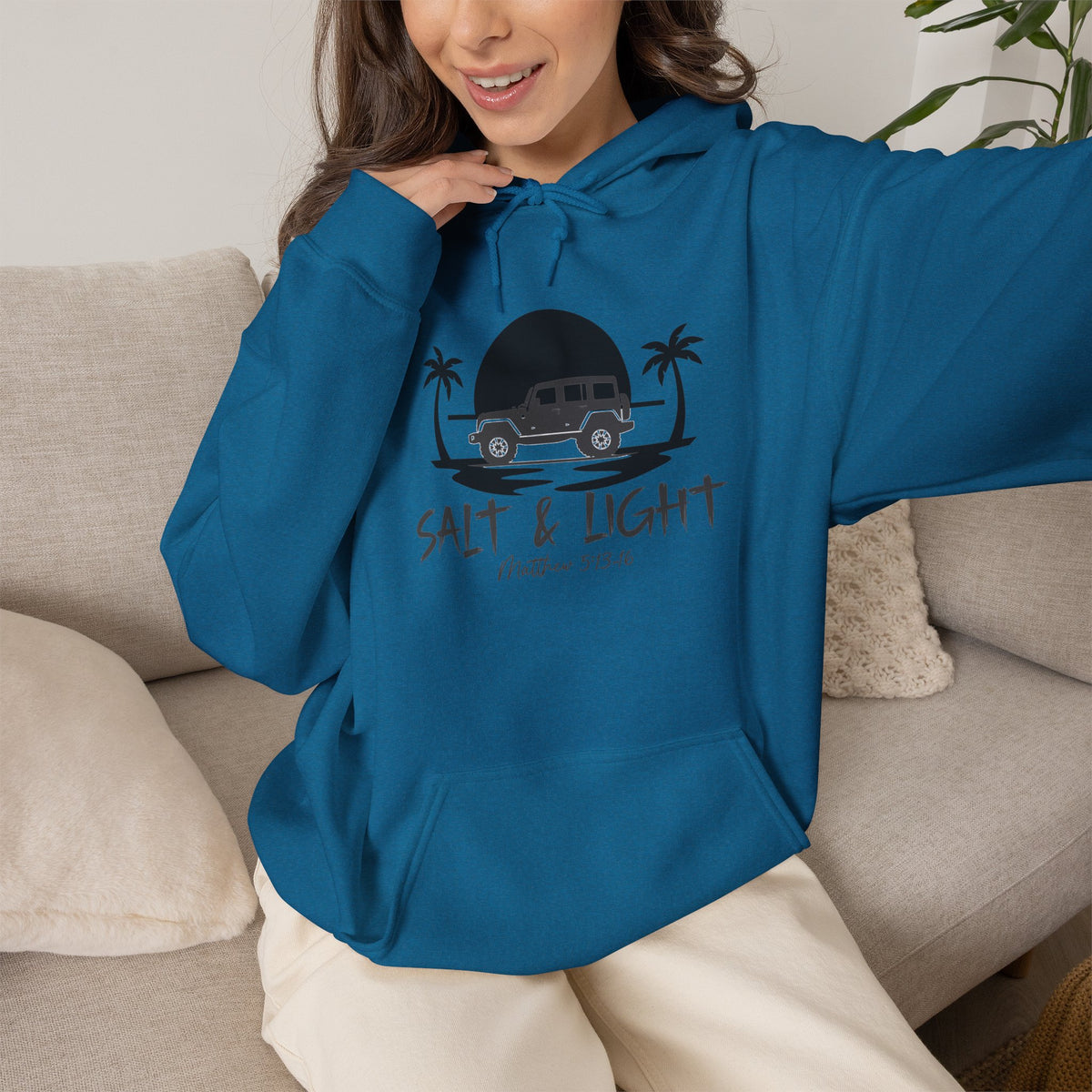 Salt & Light Christian Hoodie – Beach Van Sunset Pullover (Matthew 5:14)
