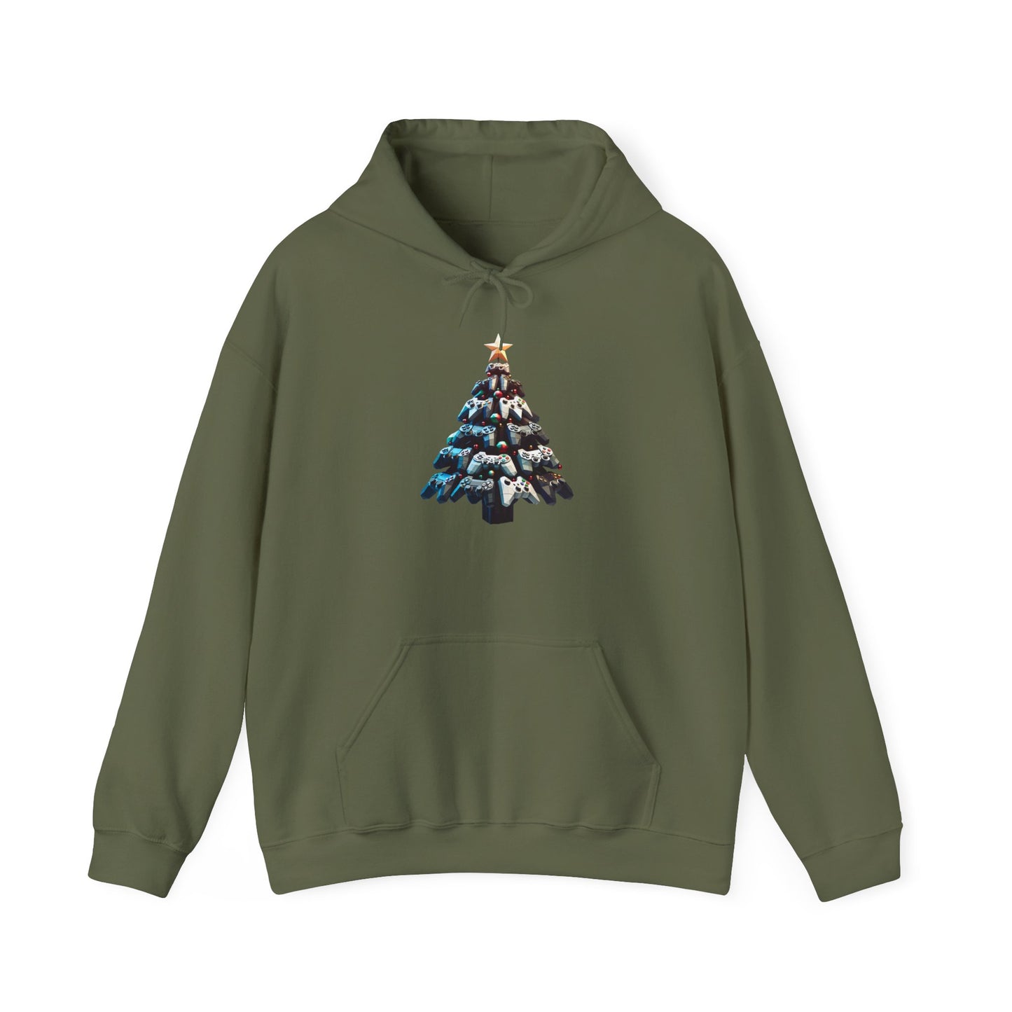 Video Game Console Christmas Tree Hoodie - Gamer Gift Sweatshirt, Holiday Gaming Apparel, Unisex Hooded Jumper, Geeky Christmas Present,