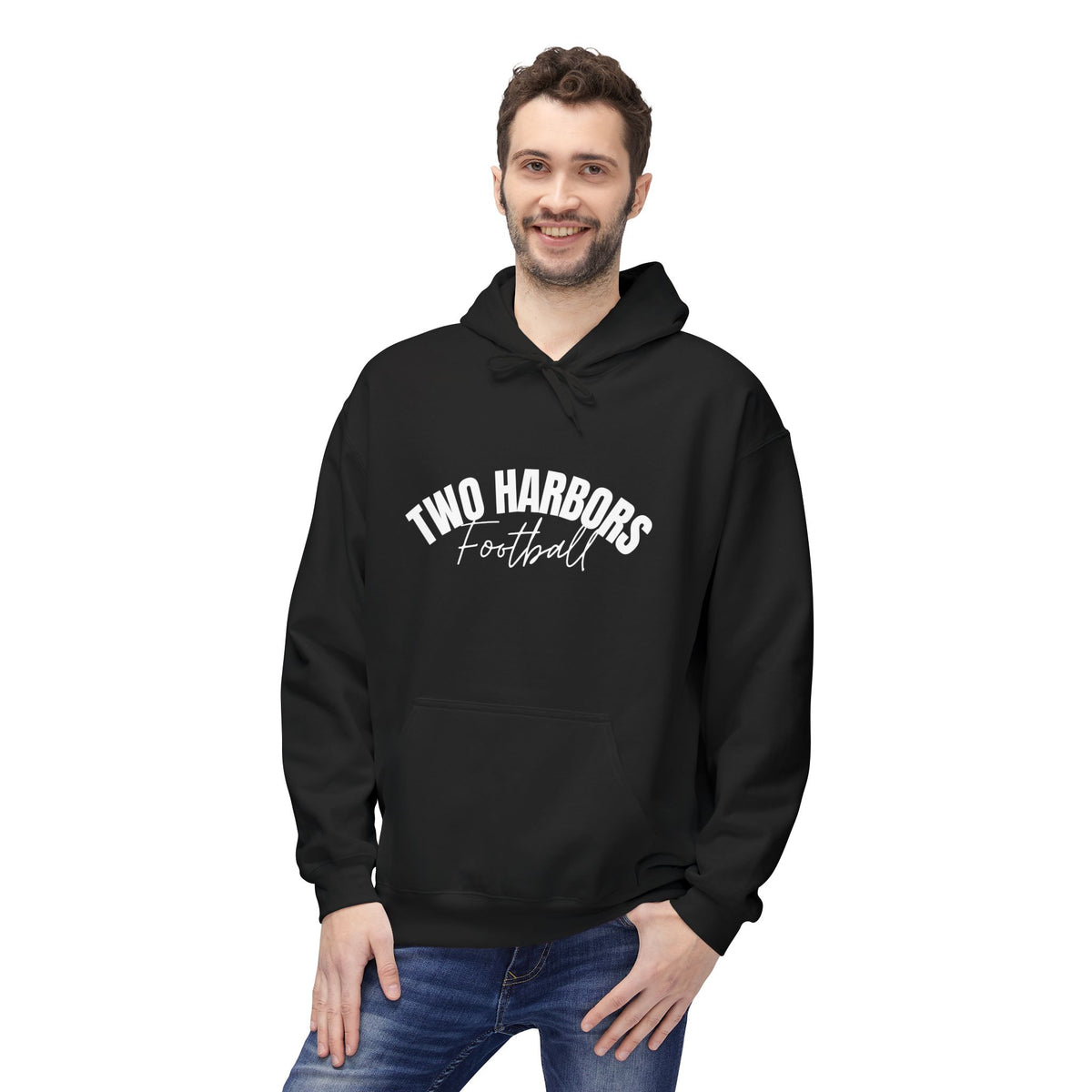 Two Harbors Football Hoodie — Minimal Script Team Pullover
