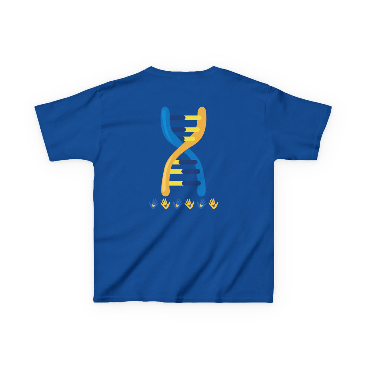 Kids Tee — Blue & Yellow DNA Hearts Design Down Syndrome Awareness,  DS
