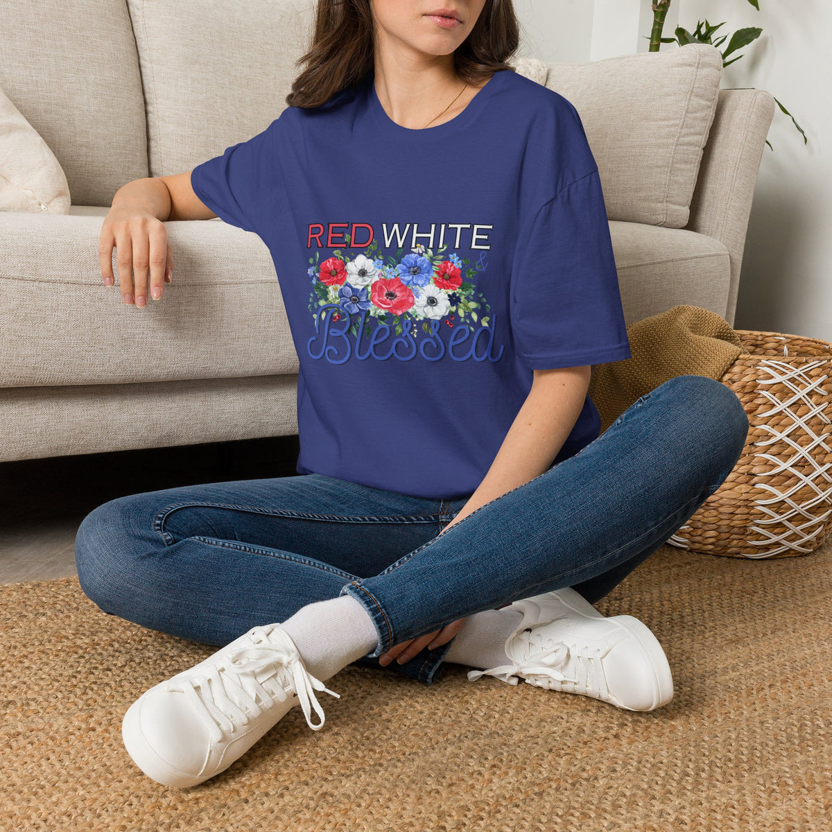 T-Shirt — "Red White & Blessed" Floral Patriotic Tee