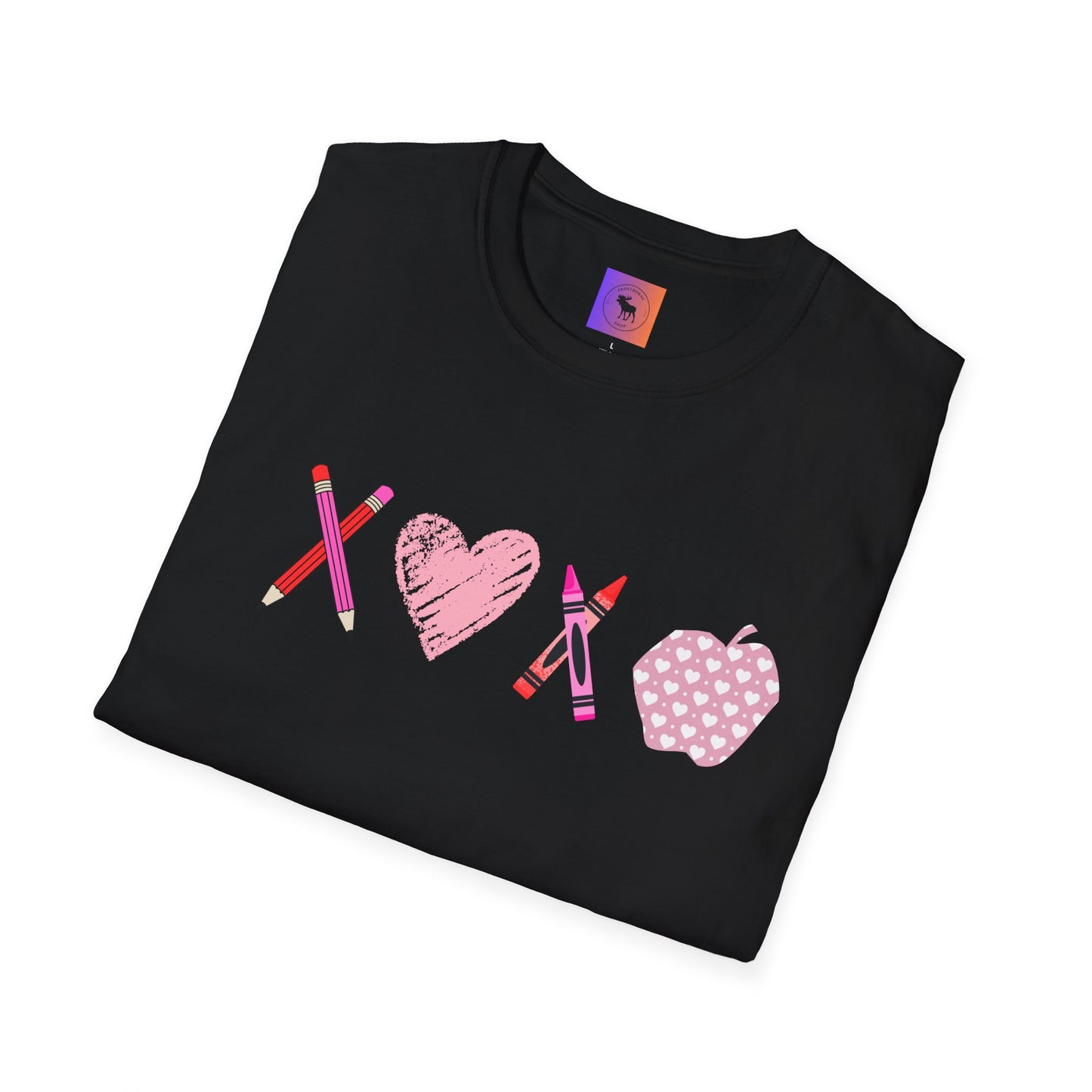 Teacher Valentine T-Shirt — Pencils, Crayon Apple & XOXO