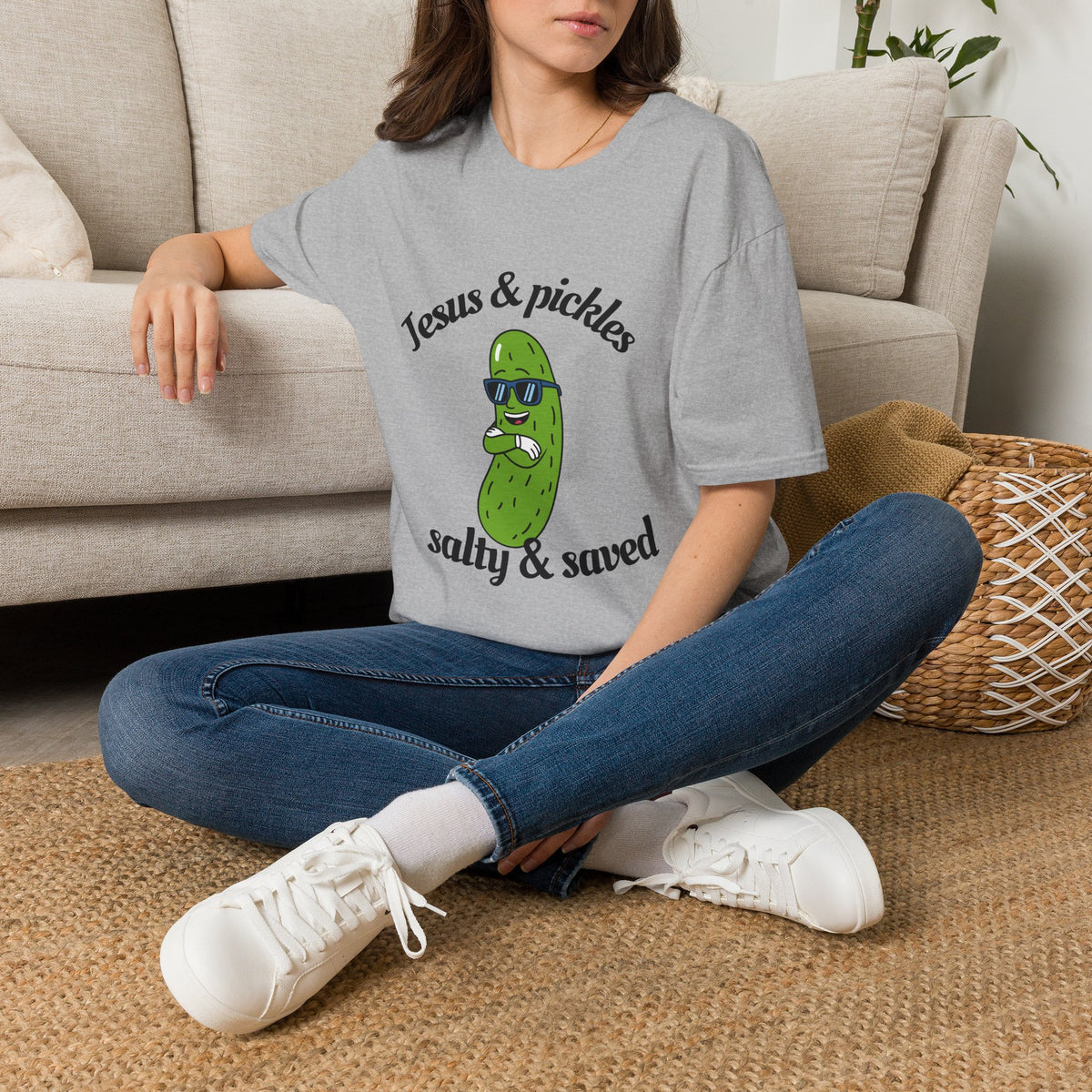 Jesus & Pickles T-Shirt — “Salty & Saved” Funny Christian Graphic Tee