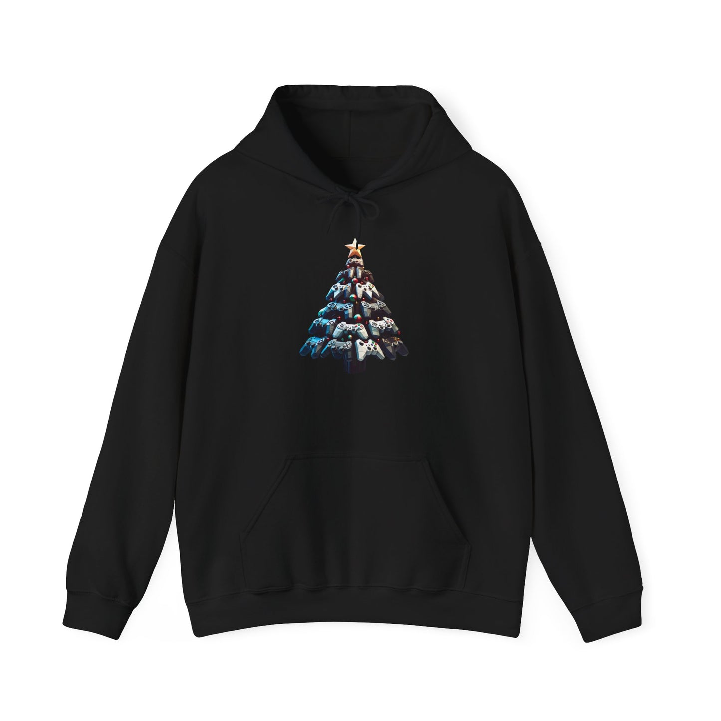 Video Game Console Christmas Tree Hoodie - Gamer Gift Sweatshirt, Holiday Gaming Apparel, Unisex Hooded Jumper, Geeky Christmas Present,