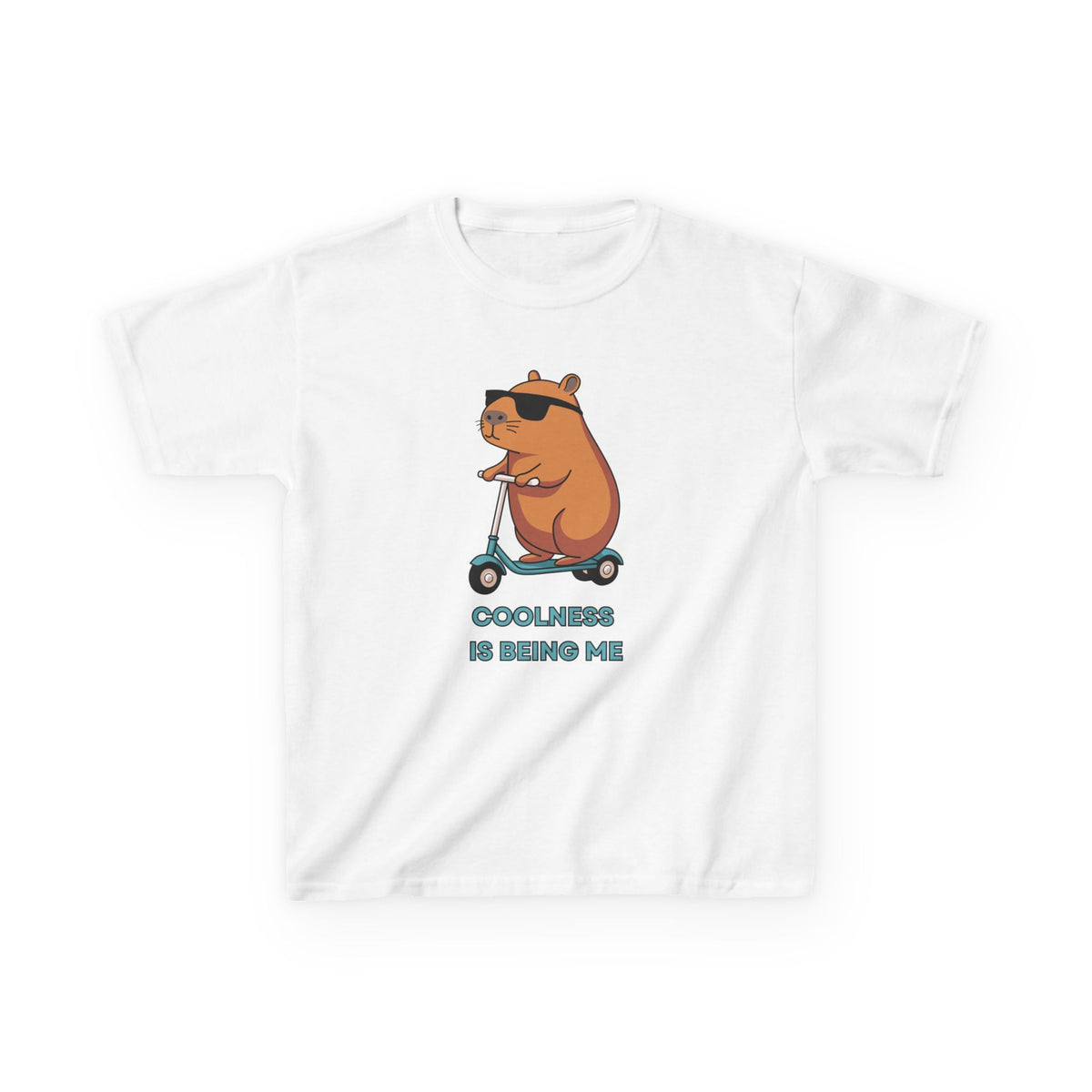 Kids Tee — 'Coolness Is Being Me' CAPYBARA on Scooter Cute Graphic T-Shirt